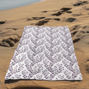 Modern Boho Floral Pattern Plum White Beach Towel