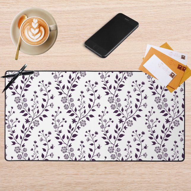 Modern Boho Floral Pattern Plum White Desk Mat (Creator Uploaded)