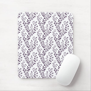 Modern Boho Floral Pattern Plum White Mouse Mat