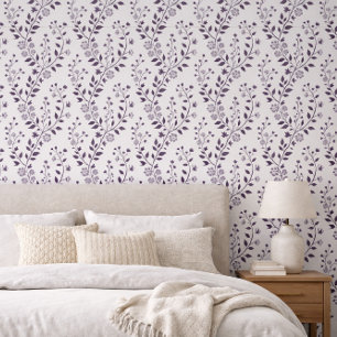 Modern Boho Floral Pattern Plum White Wallpaper