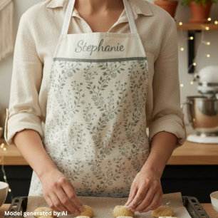 Modern Boho Floral Pattern Sage Cream Apron