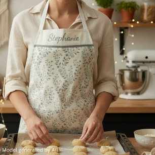 Modern Boho Floral Pattern Sage Cream Apron