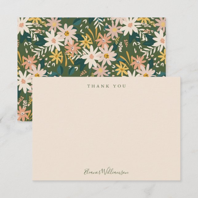Modern Boho Floral Peach and Green Bridal Shower  Thank You Card (Front/Back)