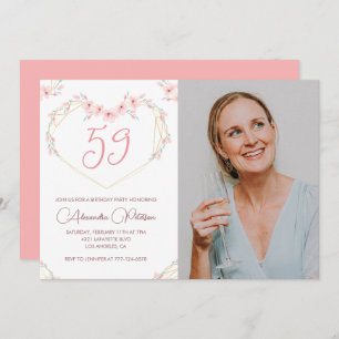 Modern Boho Floral Photo 59th birthday invitation