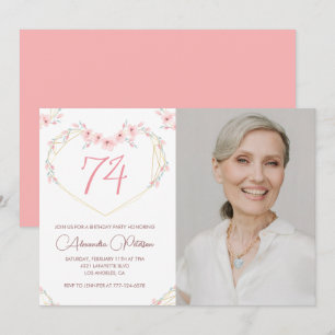 Modern Boho Floral Photo 74th birthday invitation