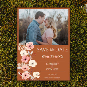 Modern Boho Floral Photo   Burnt Orange Save The Date