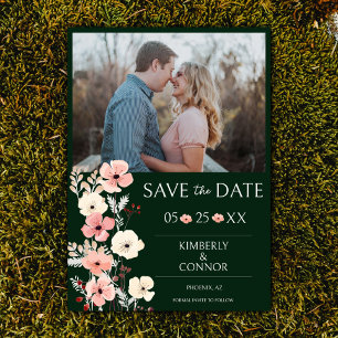 Modern Boho Floral Photo   Emerald Green Save The Date