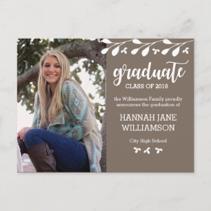 Modern Boho Floral Photo Graduation Invitation