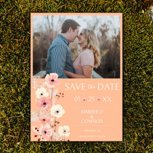 Modern Boho Floral Photo Save the Date Peach
