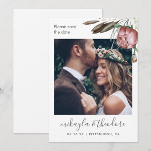 Modern Boho Floral Photo Wedding Save The Date