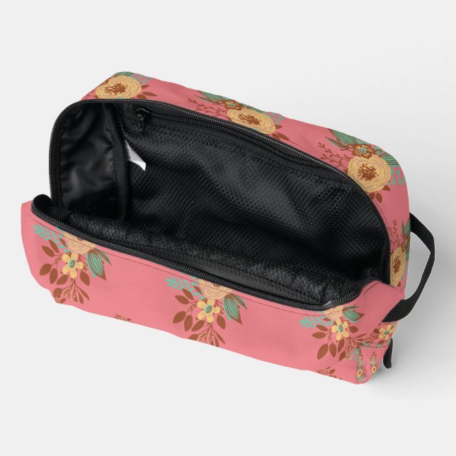 Modern Boho Floral Pink Customise Dopp Kit (Open)