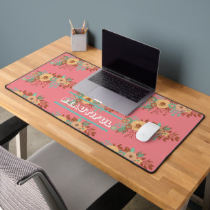 Modern Boho Floral Pink Desk Mat