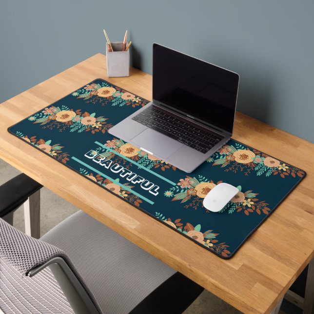  Modern Boho Floral Pink Desk Mat (Office 2)