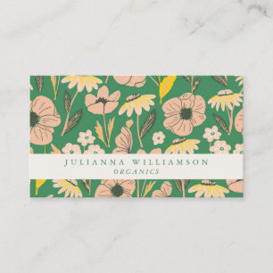 Modern Boho Floral Pink Green Colourful Business Card