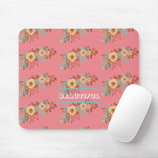 Modern Boho Floral Pink  Mouse Mat (With Mouse)