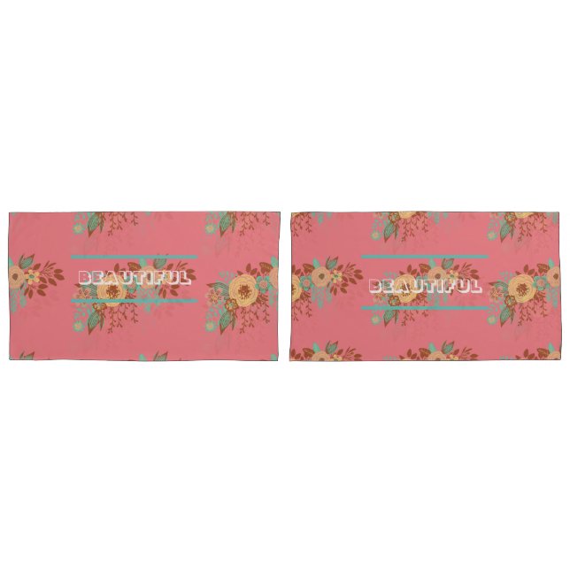 Modern Boho Floral Pink  Pillowcase (Front-Set)