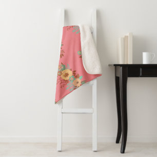 Modern Boho Floral Pink Sherpa Blanket