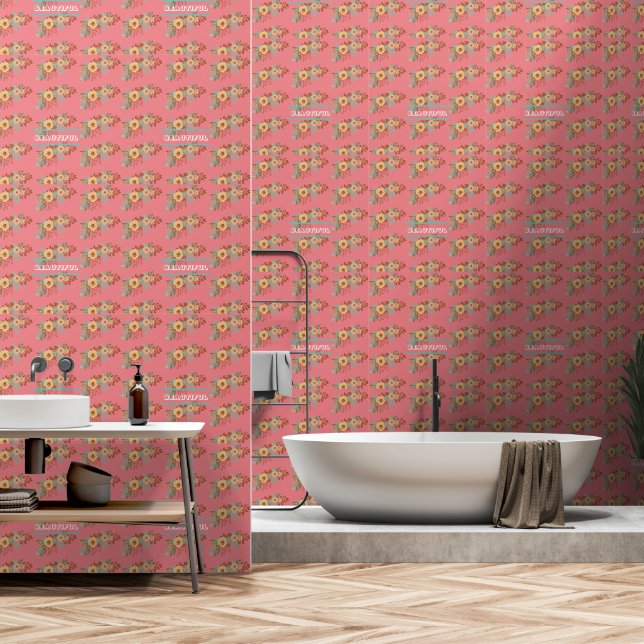 Modern Boho Floral Pink  Wallpaper (Bathroom)