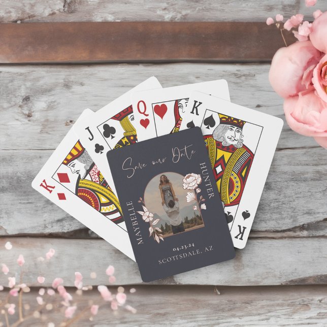 Modern Boho Floral Rose Photo Arch Navy Playing Cards (Modern Boho Floral Rose Photo Arch Navy Playing Cards)