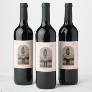 Modern Boho Floral Rose Photo Arch Pink Wine Label