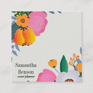 Modern Boho Floral Square Business Card