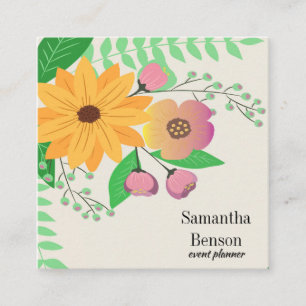 Modern Boho Floral Square Business Card