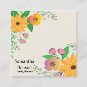 Modern Boho Floral Square Business Card
