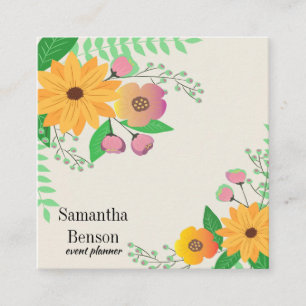 Modern Boho Floral Square Business Card