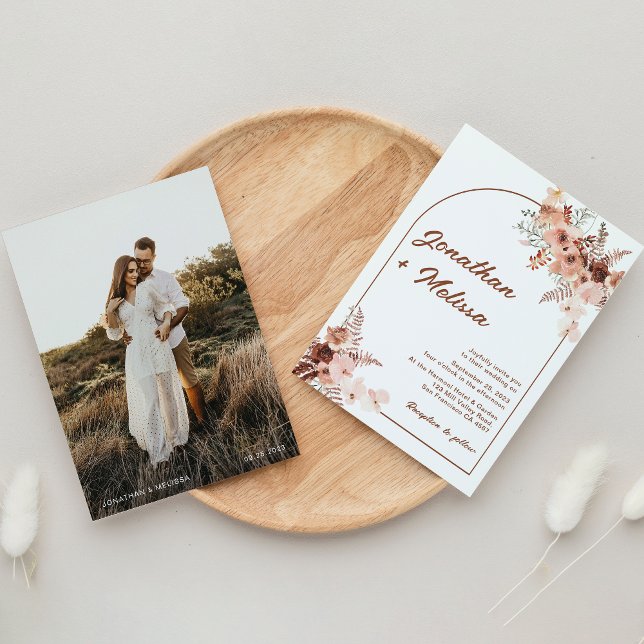Modern Boho Floral Terracotta Arch Photo Wedding Invitation (Creator Uploaded)