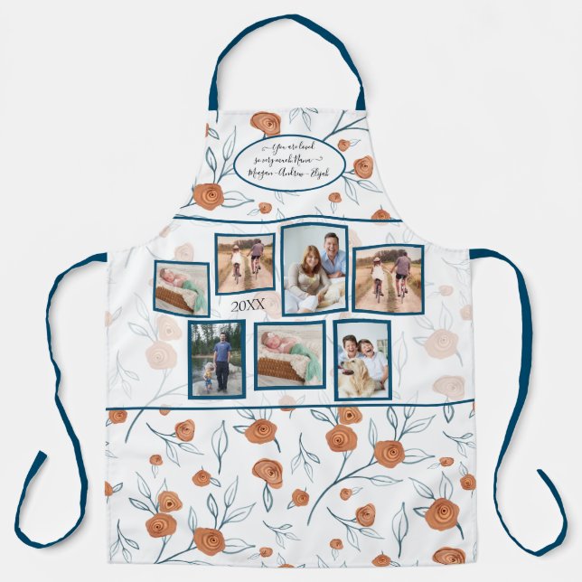 Modern Boho Floral Terracotta Blue Photos for Nana Apron (Front)