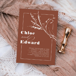 Modern Boho Floral Terracotta Burnt Orange Wedding Invitation