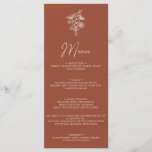 Modern Boho Floral Terracotta Burnt Orange Wedding Menu<br><div class="desc">Modern Boho Floral Terracotta Burnt Orange Wedding Menu. Monogram at the back.</div>