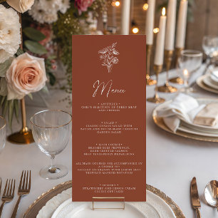 Modern Boho Floral Terracotta Burnt Orange Wedding Menu