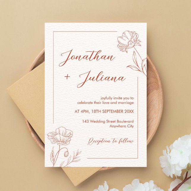 Modern Boho Floral Terracotta Wedding Invitation (Boho Floral Terracotta Wedding Invitation)
