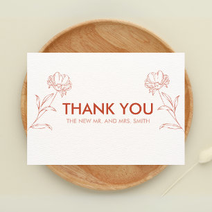 Modern Boho Floral Terracotta Wedding Thank You Card