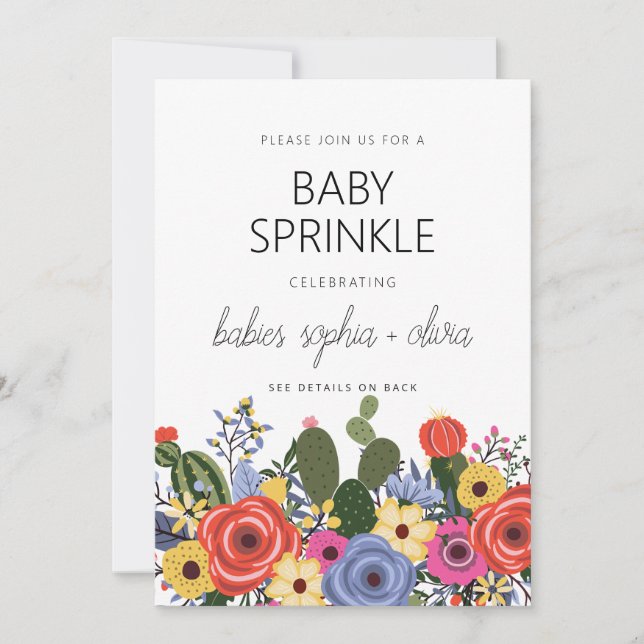 Modern Boho Floral Twin Baby Sprinkle Invitation (Front)
