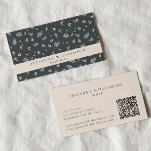 Modern Boho Floral Vintage Soft Black Garden QR Business Card