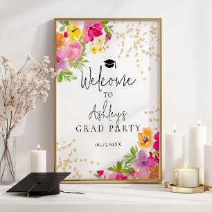 Modern Boho Floral Watercolor Graduation Welcome Poster