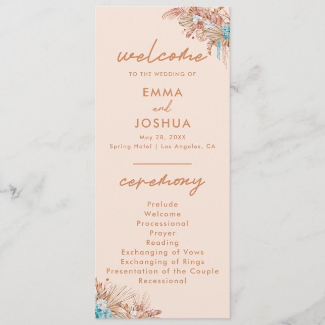 Modern Boho Floral Wedding Ceremony Programme (Front)