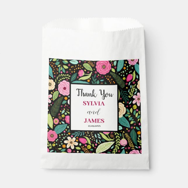 Modern Boho Floral Wedding Favour Bags (Front)