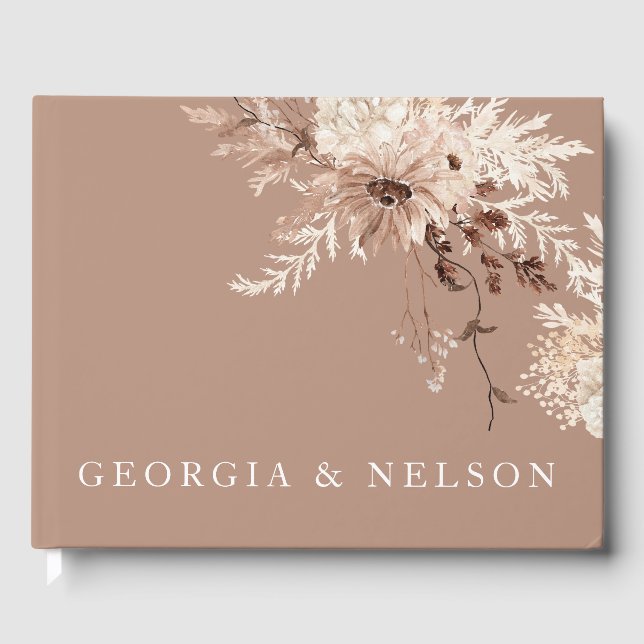 Modern Boho Floral Wedding Reception Guest Book (Front)