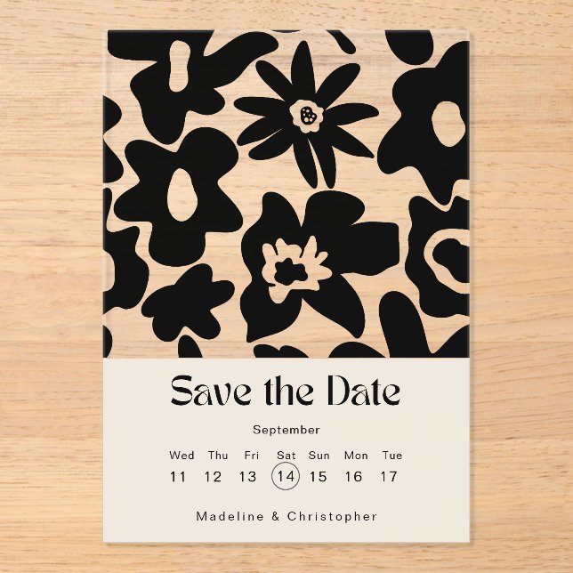 Modern Boho Floral Wedding Save the Date Acrylic Invitations (Front)