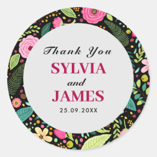 Modern Boho Floral Wedding Thank You Classic Round Sticker