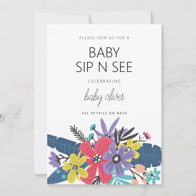 Modern Boho Flowers Boy Baby Sip And See Invitation (Front)