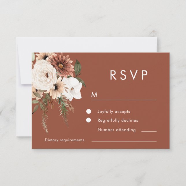 Modern Boho Flowers Terracotta Wedding  RSVP Card (Front)