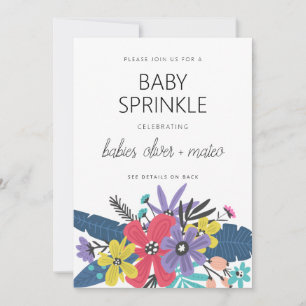 Modern Boho Flowers Twin Boy Baby Sprinkle Invitation