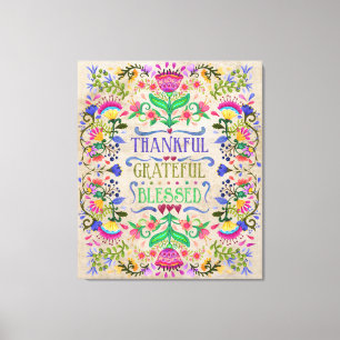 Modern Boho Folk Art Flowers Blessed Canvas Print