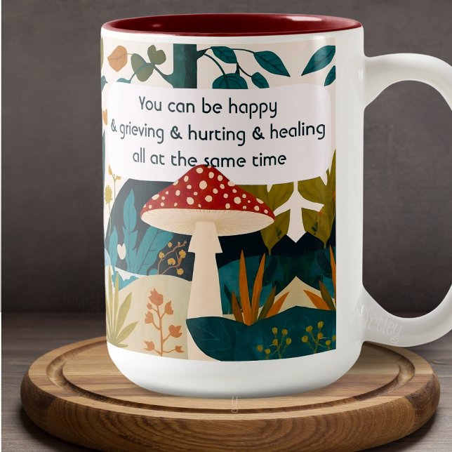 Modern Boho Folk Art Nature Collage Mushroom Mug (Creator Uploaded)
