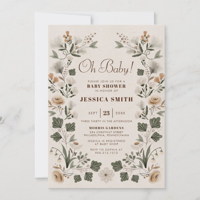 Modern Boho Folk Gender Neutral Baby Shower Invitation (Front)