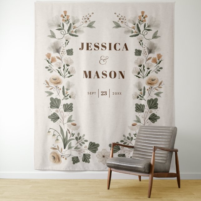 Modern Boho Folk Wedding Backdrop Decor Tapestry (In Situ)